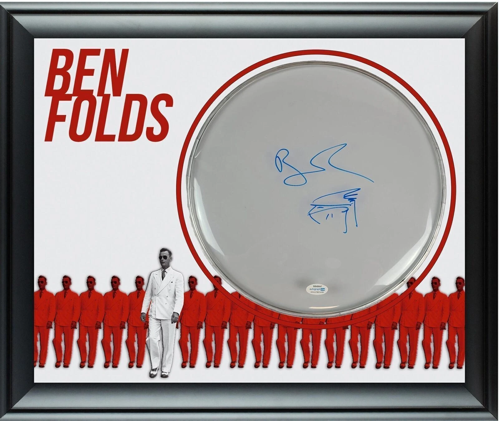 Ben Folds w Piano Sketch Signed Autographed Custom Framed Drum Head Display