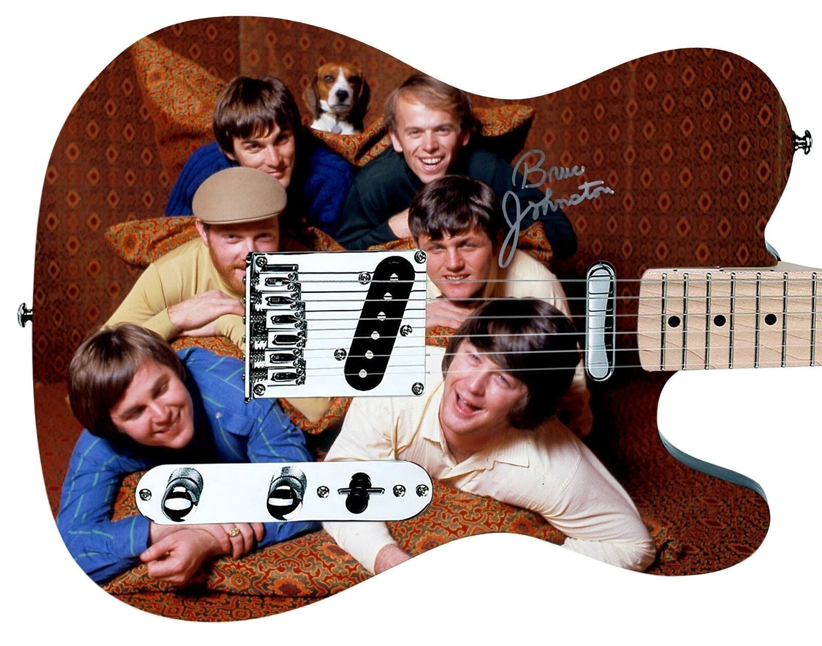 The Beach Boys Bruce Johnston Mike Love Autographed Graphics Guitar Exact Proof