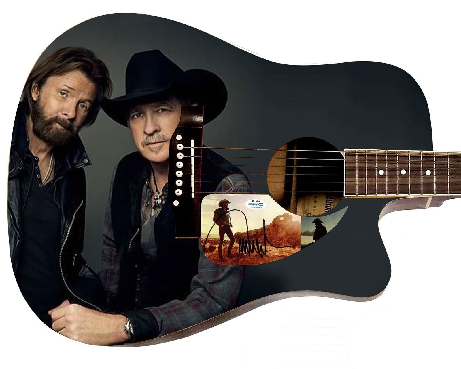 Brooks & Dunn Ronnie Signed Custom Graphics Photo Guitar ACOA