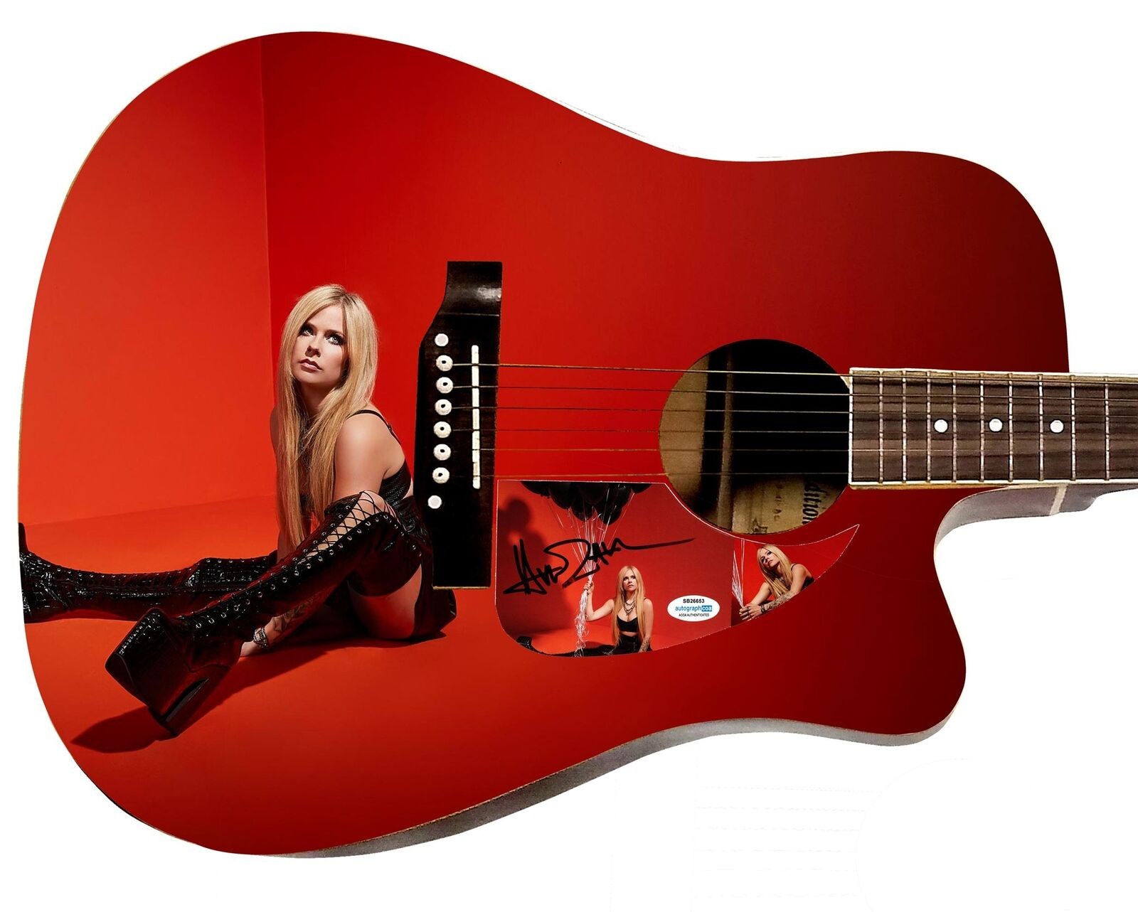 Avril Lavigne Sexy Spread Signed Custom Graphics Photo Guitar ACOA