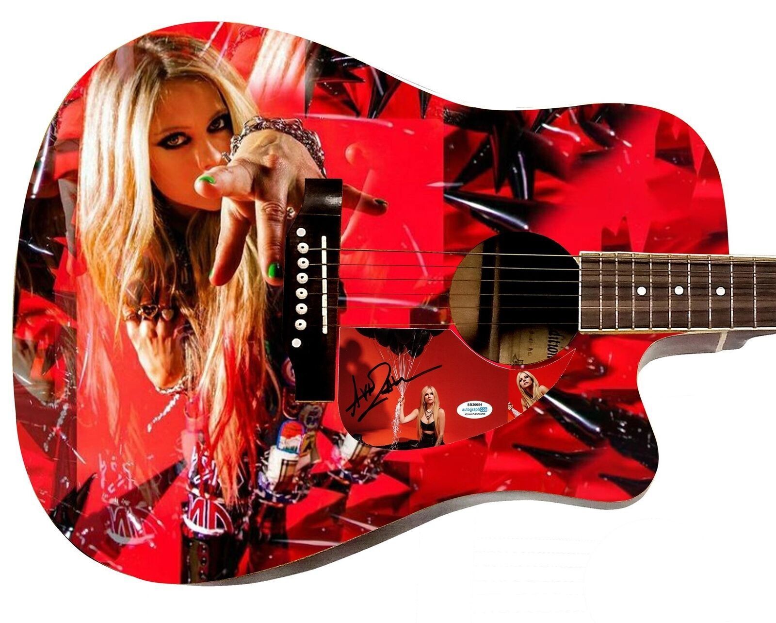 Avril Lavigne Wild Child Signed Custom Graphics Photo Guitar ACOA