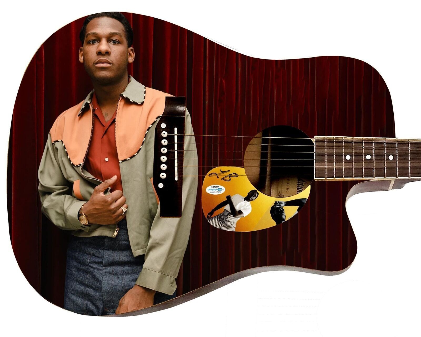 Leon Bridges Signed Custom Graphics Photo Guitar ACOA