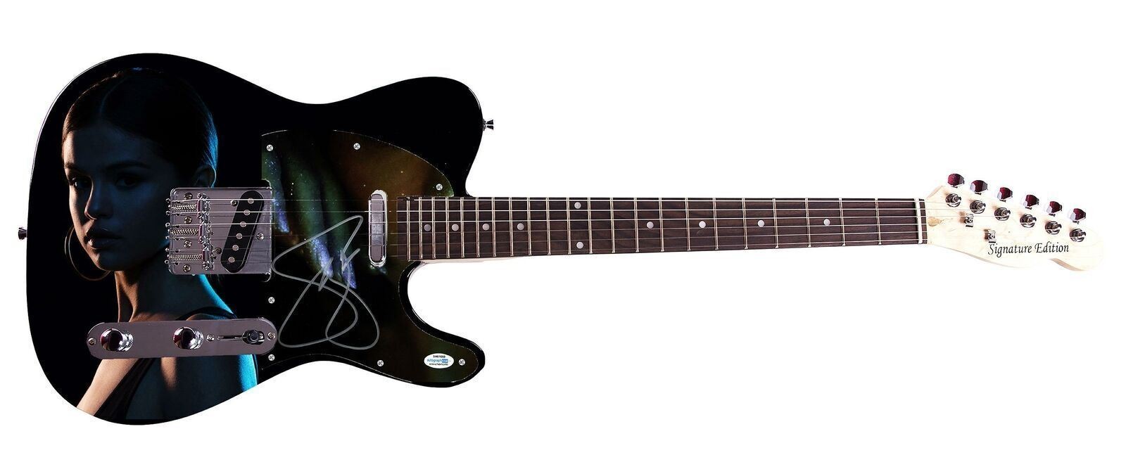 Selena Gomez Signed Stunning Custom Graphics Photo Guitar ACOA