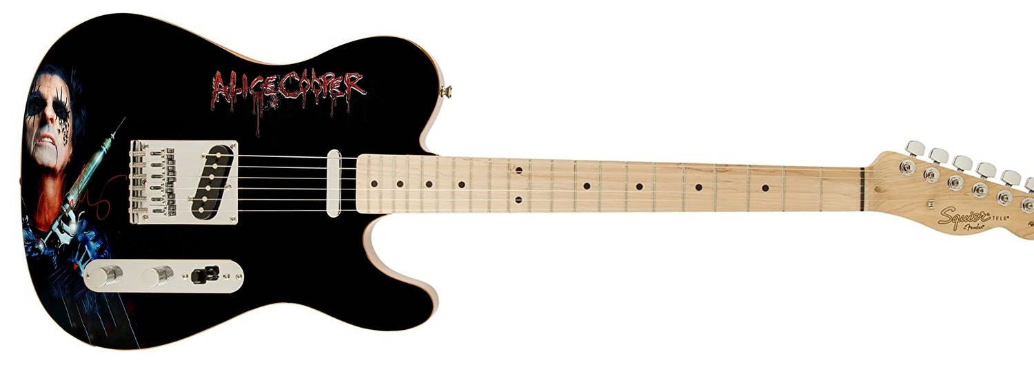 Alice Cooper Signed Blood Dripping Photo Graphics Fender Guitar