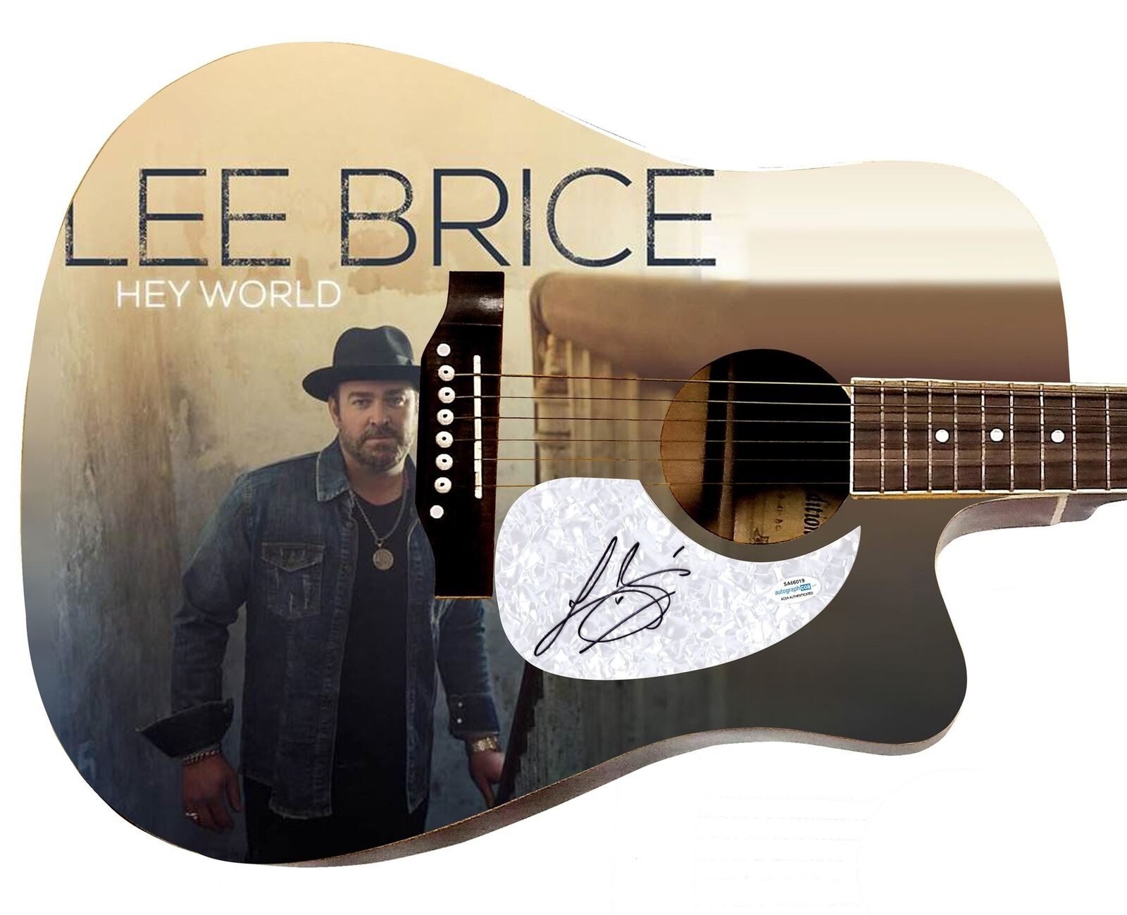 Lee Brice Hey World Album Lp CD Signed Graphics 1/1 Acoustic Guitar ACOA