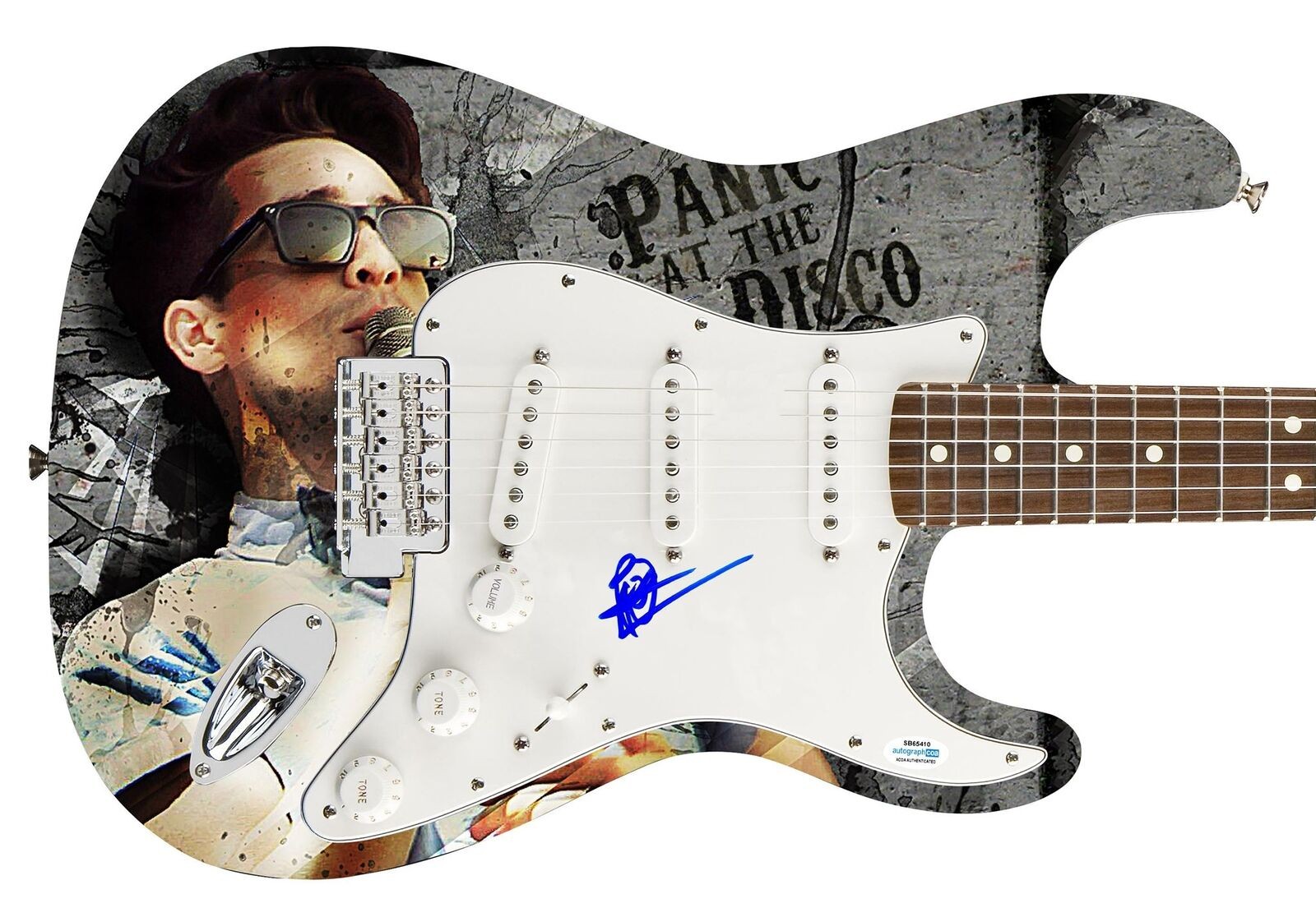 Panic! At The Disco Brendon Urie Autographed 1/1 Custom Graphics Photo Guitar AC