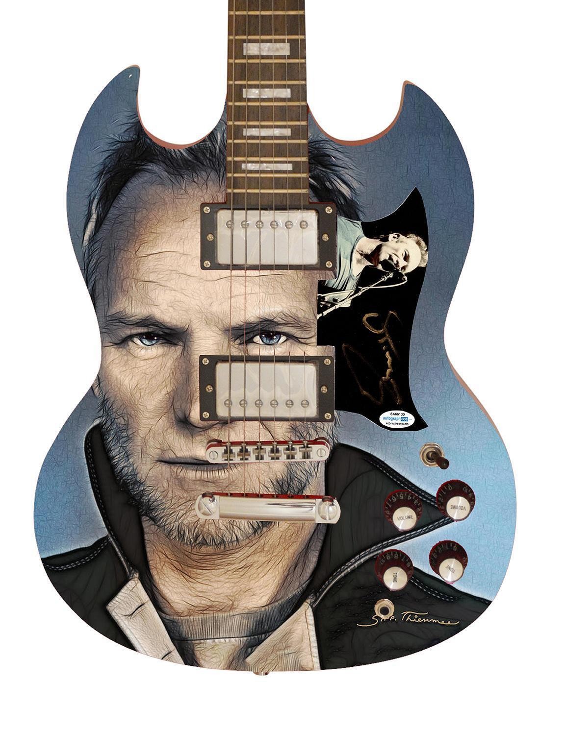 Sting Signed Autographed Custom Photo Graphics Guitar ACOA