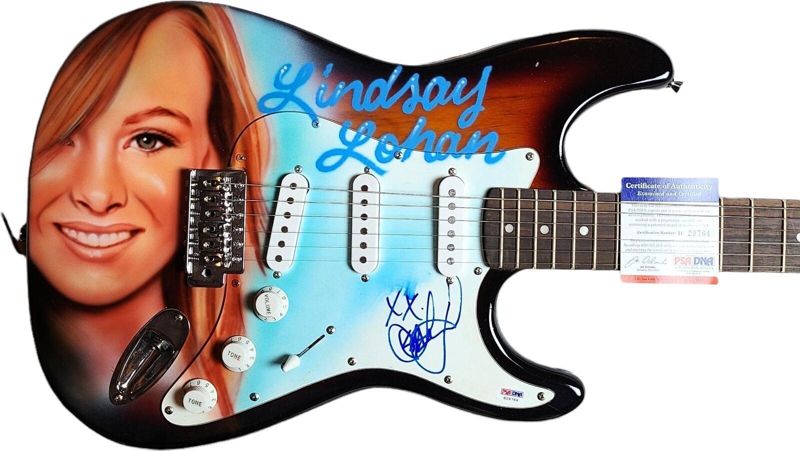 Lindsay Lohan Signed Autographed Hand Airbrushed Painting Guitar PSA