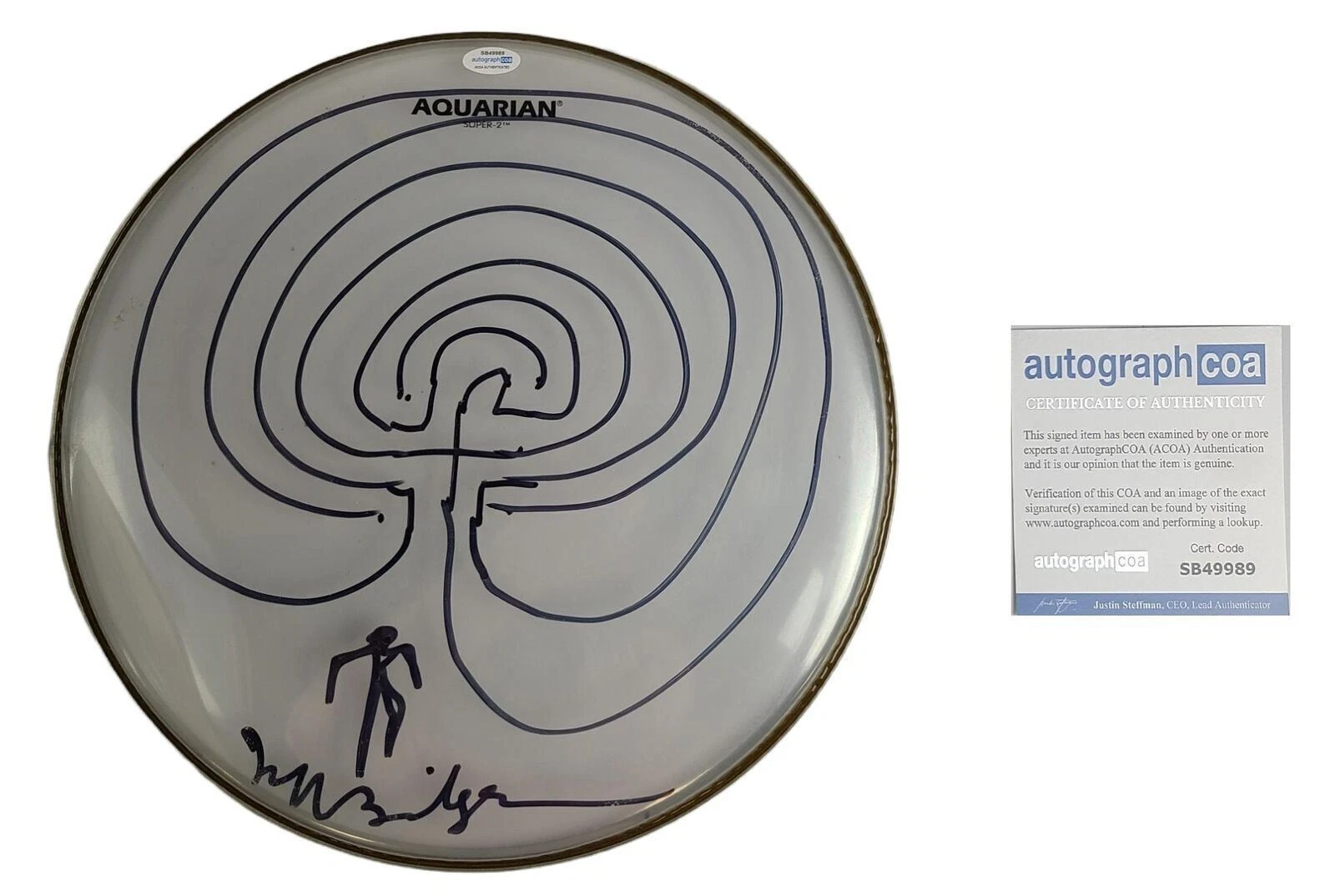 Jeff Bridges Signed Autographed Man Entering Maze Sketch 14 inch Drumhead ACOA