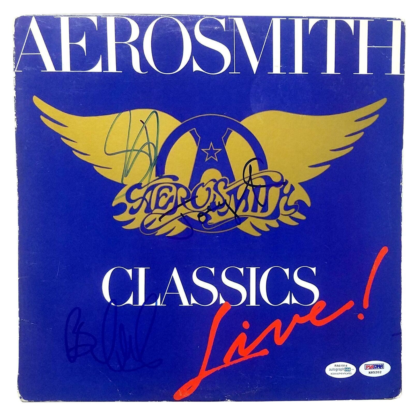 AEROSMITH AUTOGRAPHED X3 SIGNED CLASSICS RECORD ALBUM LP ACOA PSA COLLECTIBLE MEMORABILIA