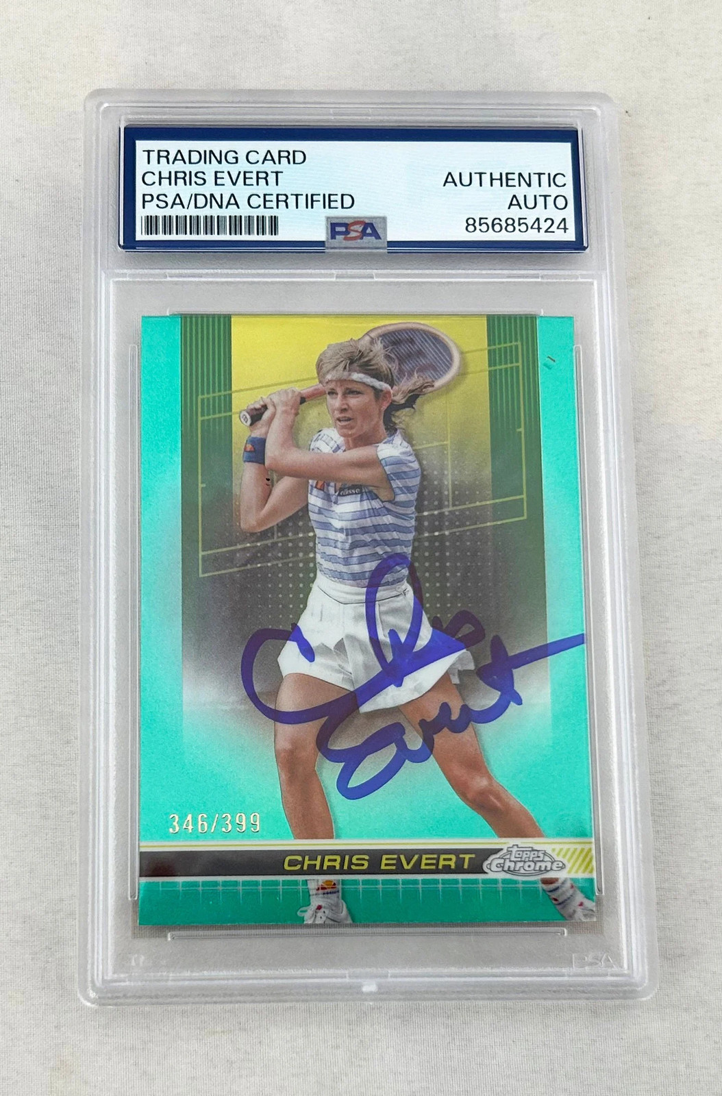 Chris Evert Signed Card 2024 Topps Chrome Aqua Refractor #330/399 PSA/DNA 2 COA