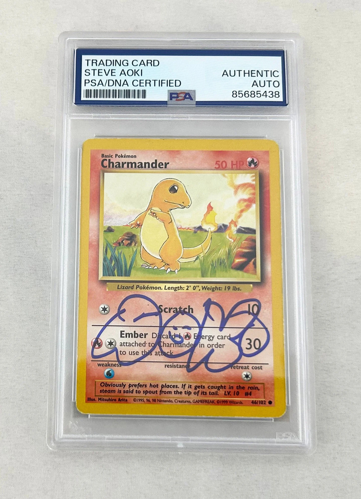 Steve Aoki Signed Pokemon Card Charmander 46/102 1995 PSA/DNA 1 COA