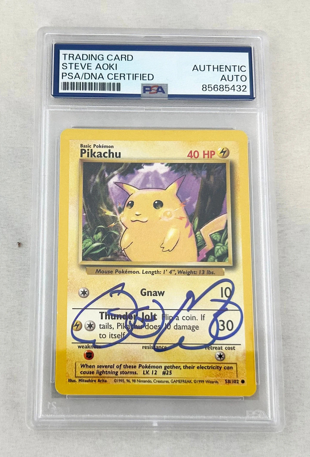 Steve Aoki Signed Card 1995 Pokemon Pikachu 58/102 PSA/DNA 4 COA