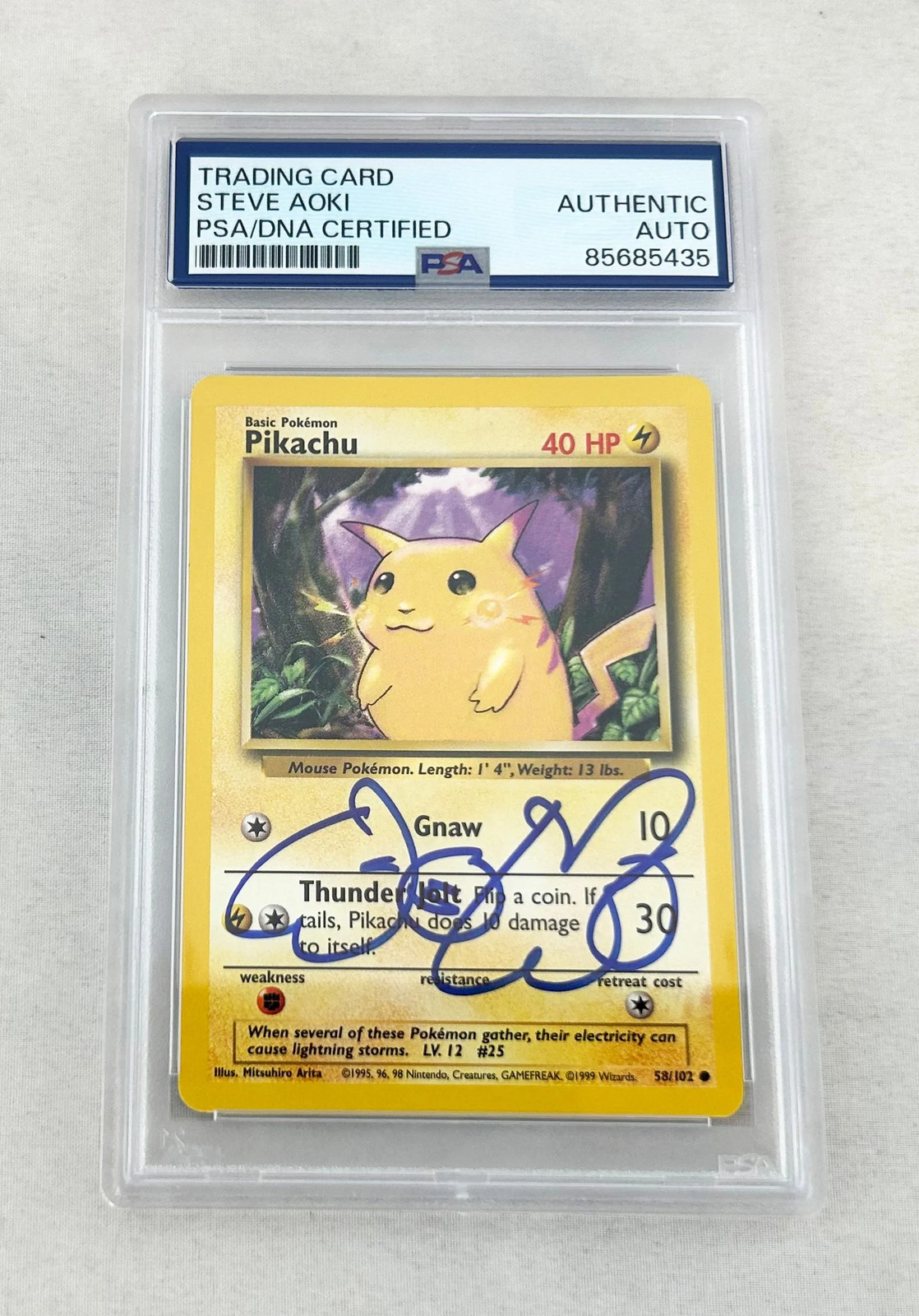 Steve Aoki Signed Card 1995 Pokemon Pikachu 58/102 PSA/DNA 2 COA