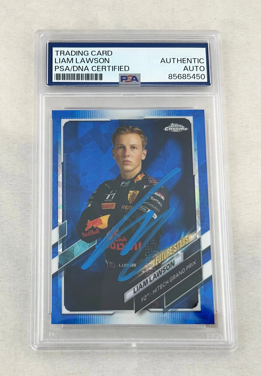 Liam Lawson Signed Rookie Card 2021 Topps Chrome Sapphire #68 F2 PSA/DNA COA