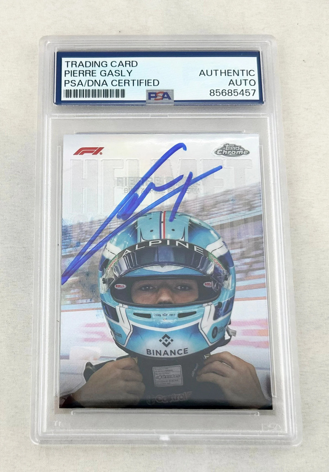 Pierre Gasly Signed Card 2024 Topps Chrome #HC99 Helmet F1 PSA/DNA 1 COA
