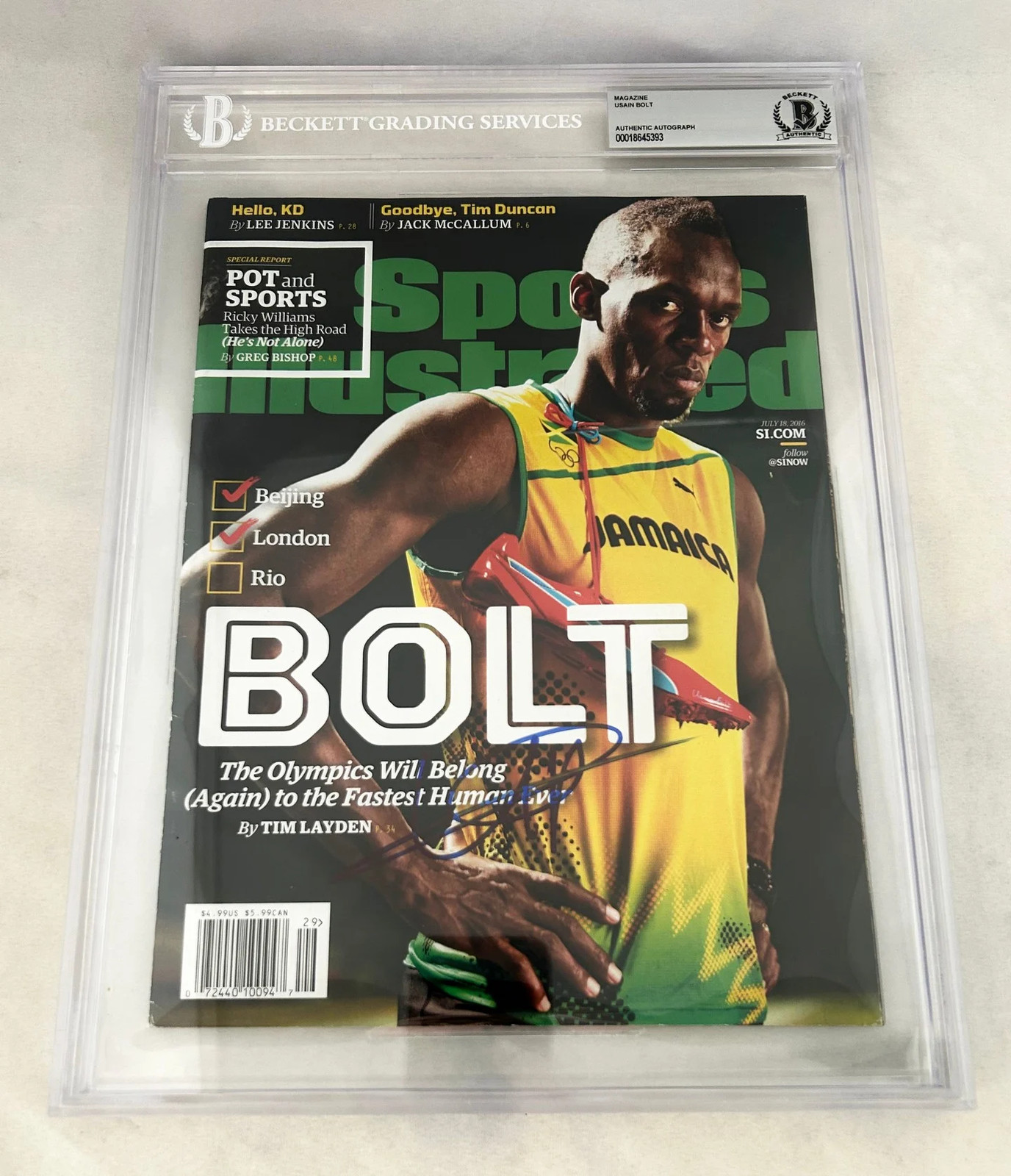 Usain Bolt Signed Sports Illustrated Magazine 2016 Rio Olympics Beckett BAS 6...