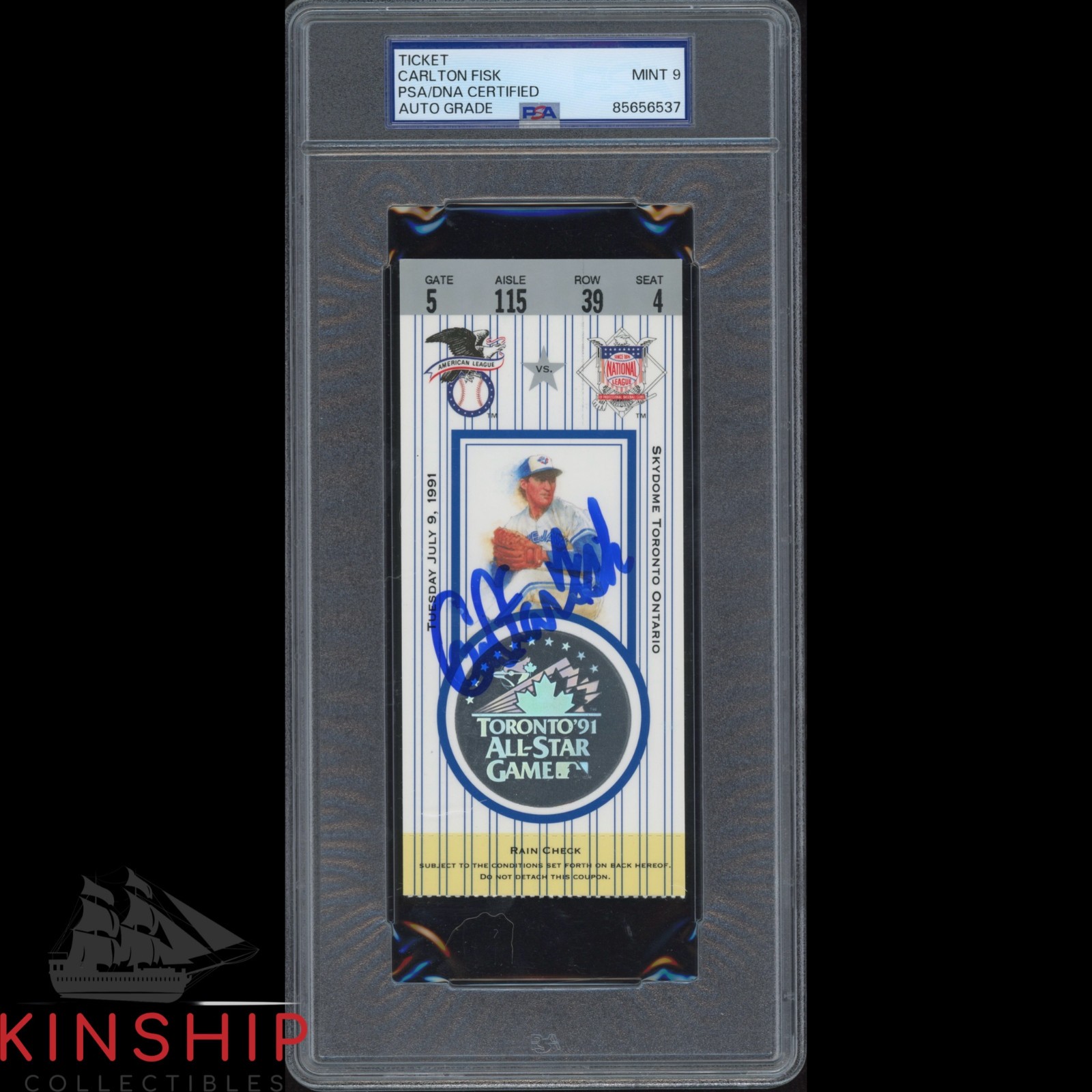 Carlton Fisk signed 1991 All Star Game Ticket PSA DNA Slab Auto Grade 9 C5561