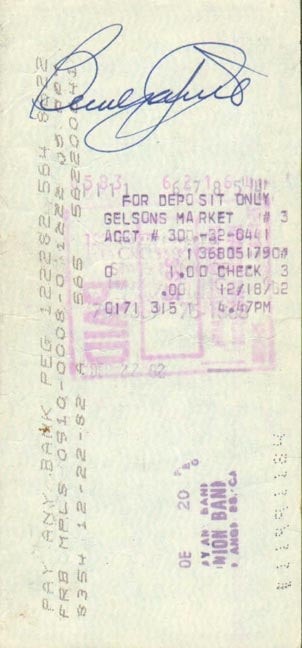 Beverly Garland Signed Autographed Cancelled Check