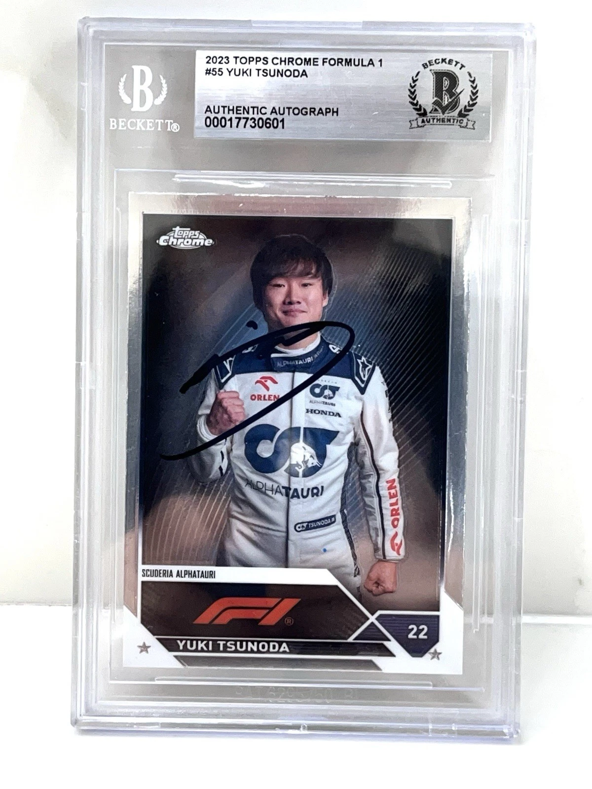 YUKI TSUNODA SIGNED 2023 TOPPS CHROME CARD F1 FORMULA BECKETT ENCAPS