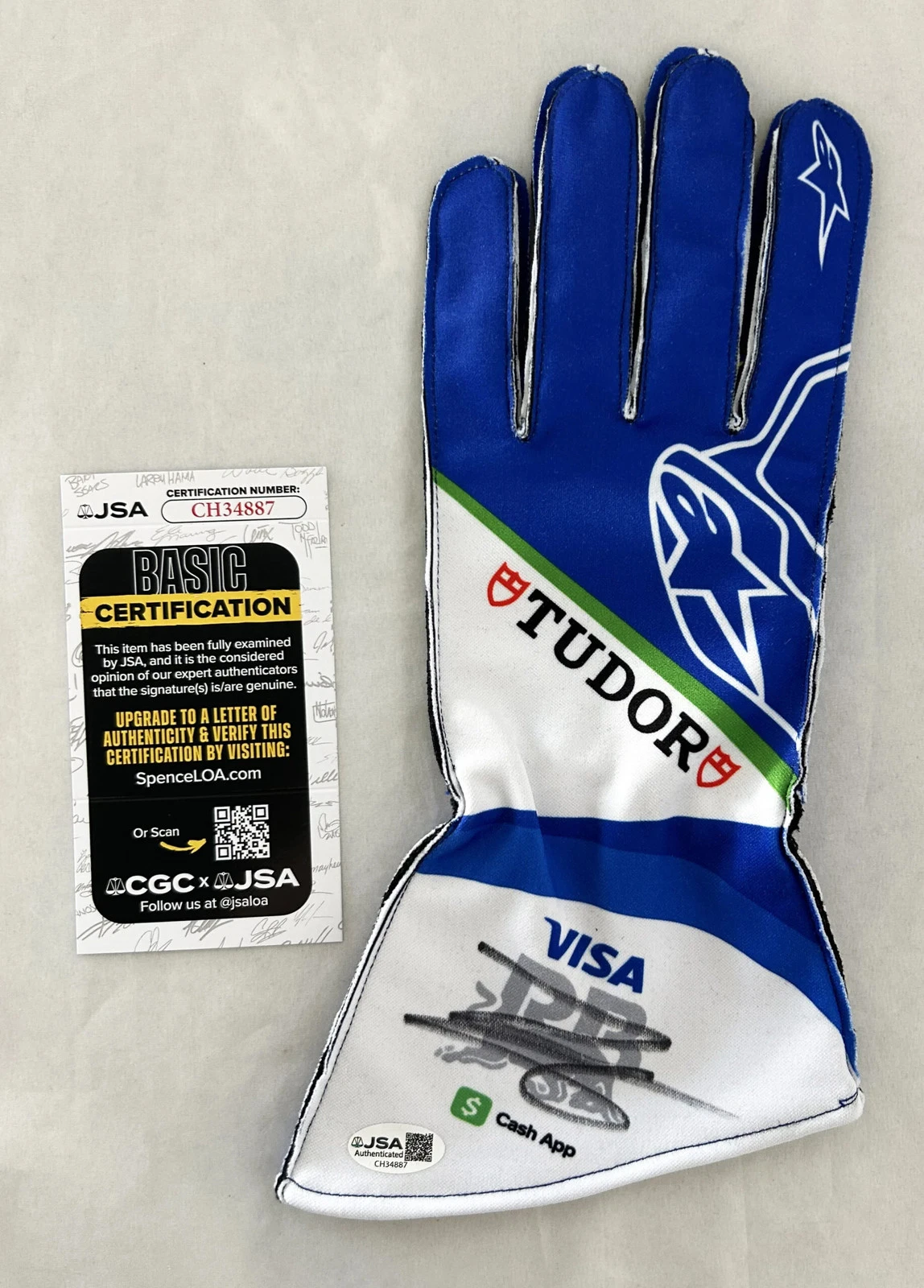 Isack Hadjar Signed Racing Glove Visa Cash App Racing Bulls F1 JSA COA