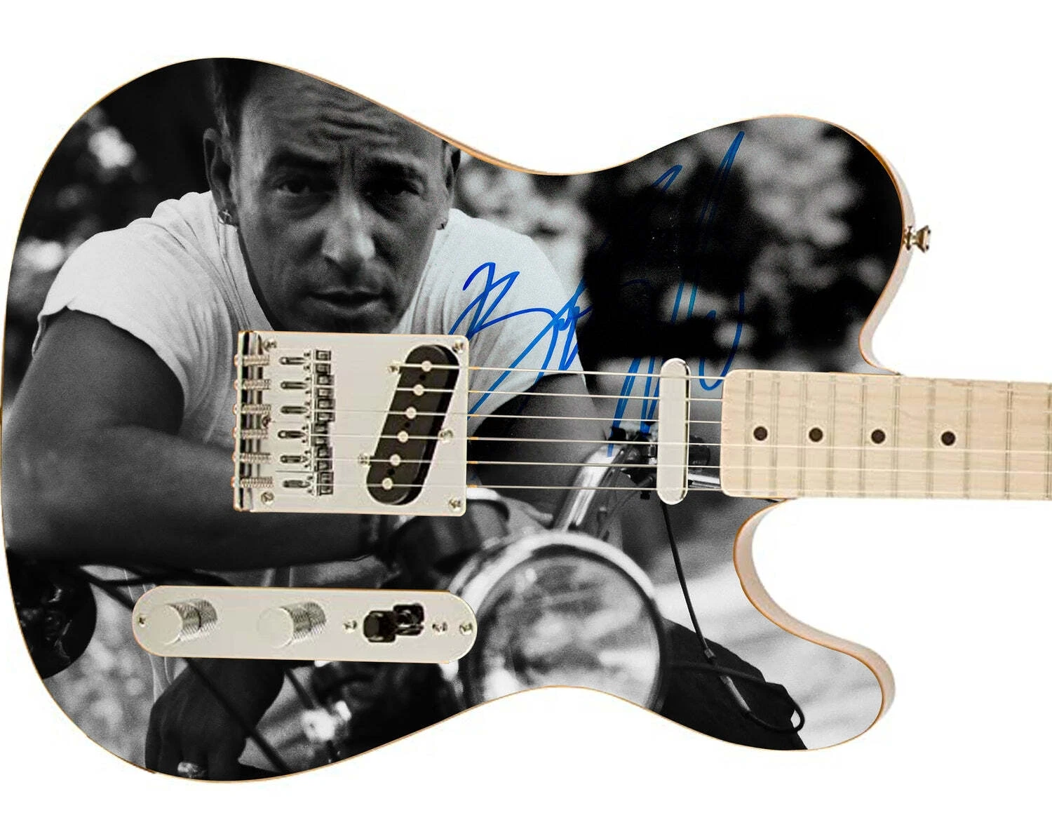 Bruce Springsteen Signed Autographed On Motorcycle Photo Graphics Fender Guitar