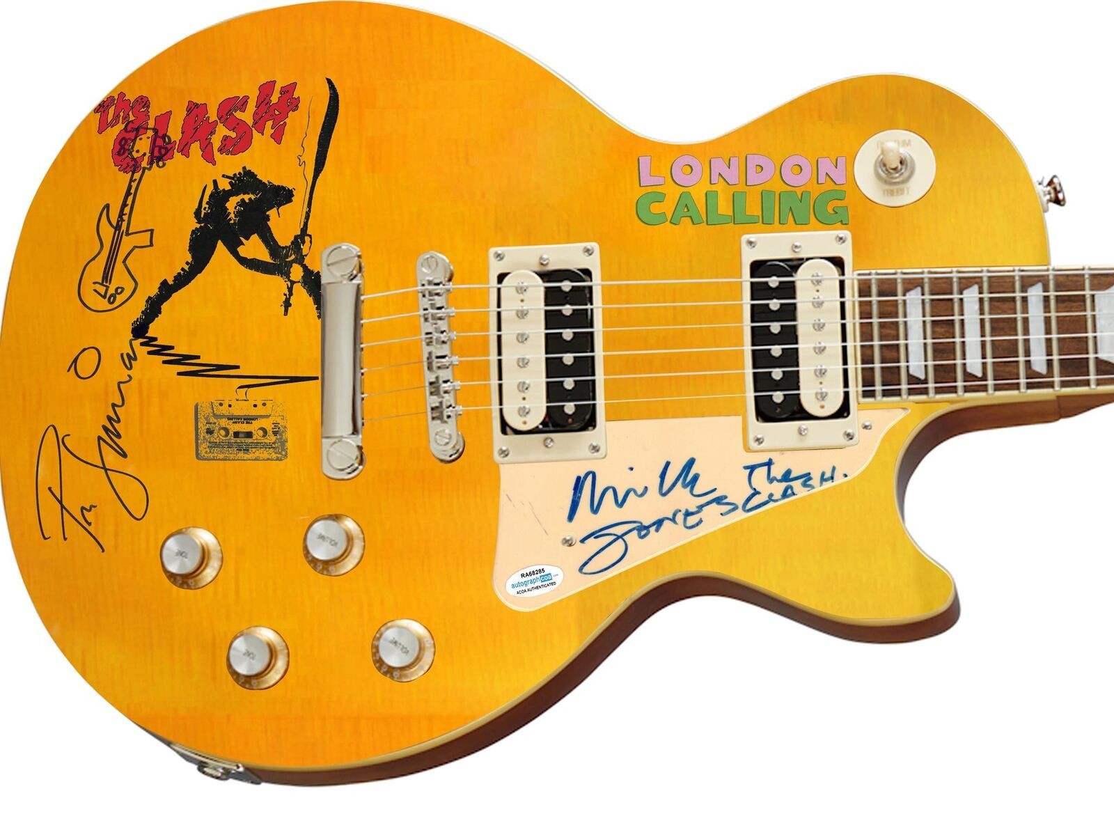The Clash Signed w Guitar Sketch 1/1 Custom Graphics Photo Guitar ACOA