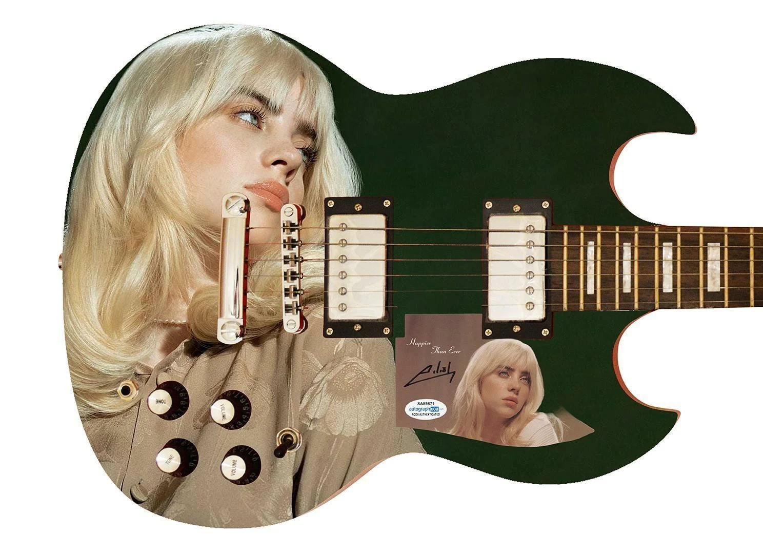 Billie Eilish Happier Than Ever Signed Custom Photo Graphics Guitar ACOA