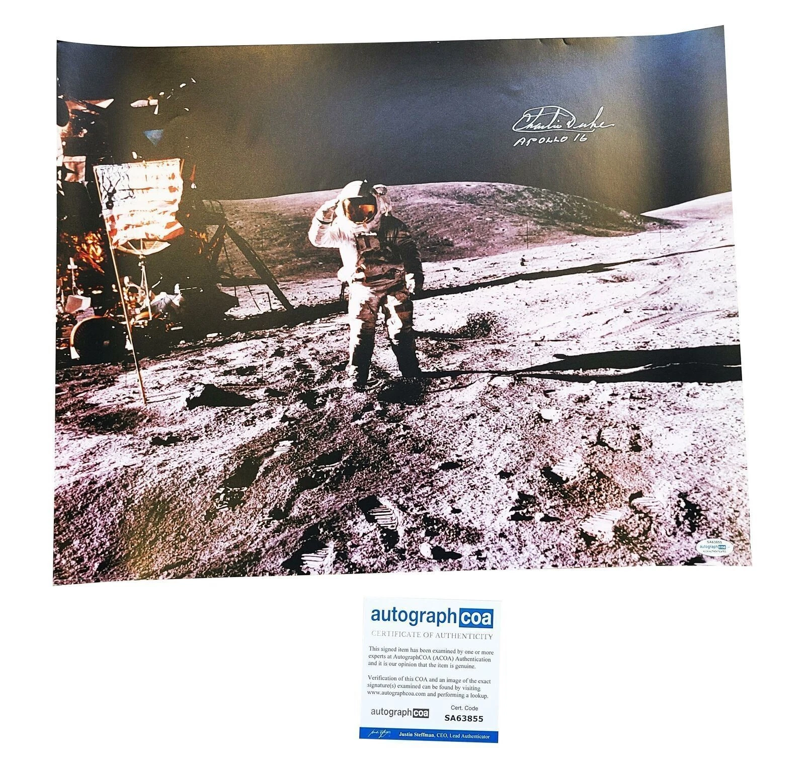 Charlie Duke Moonwalker Autographed 16x20 with Apollo 16 Inscription Photo NASA