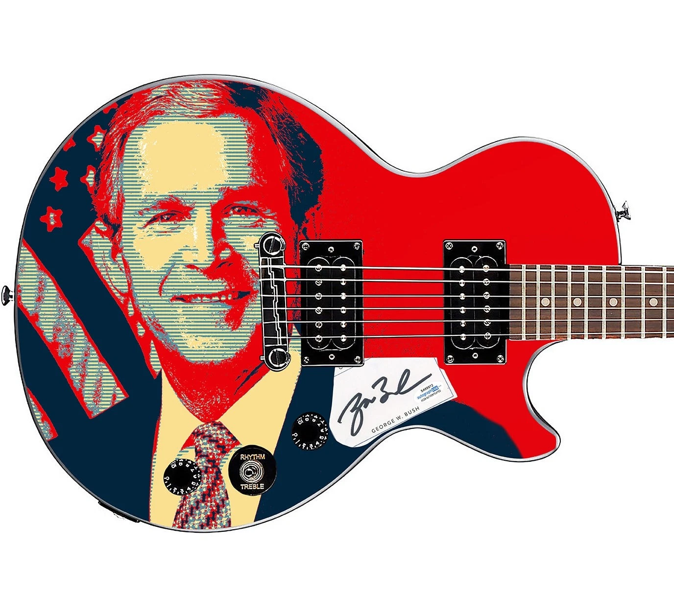 George W Bush Signed Gibson Epiphone Les Paul Photo Graphics Guitar ACOA