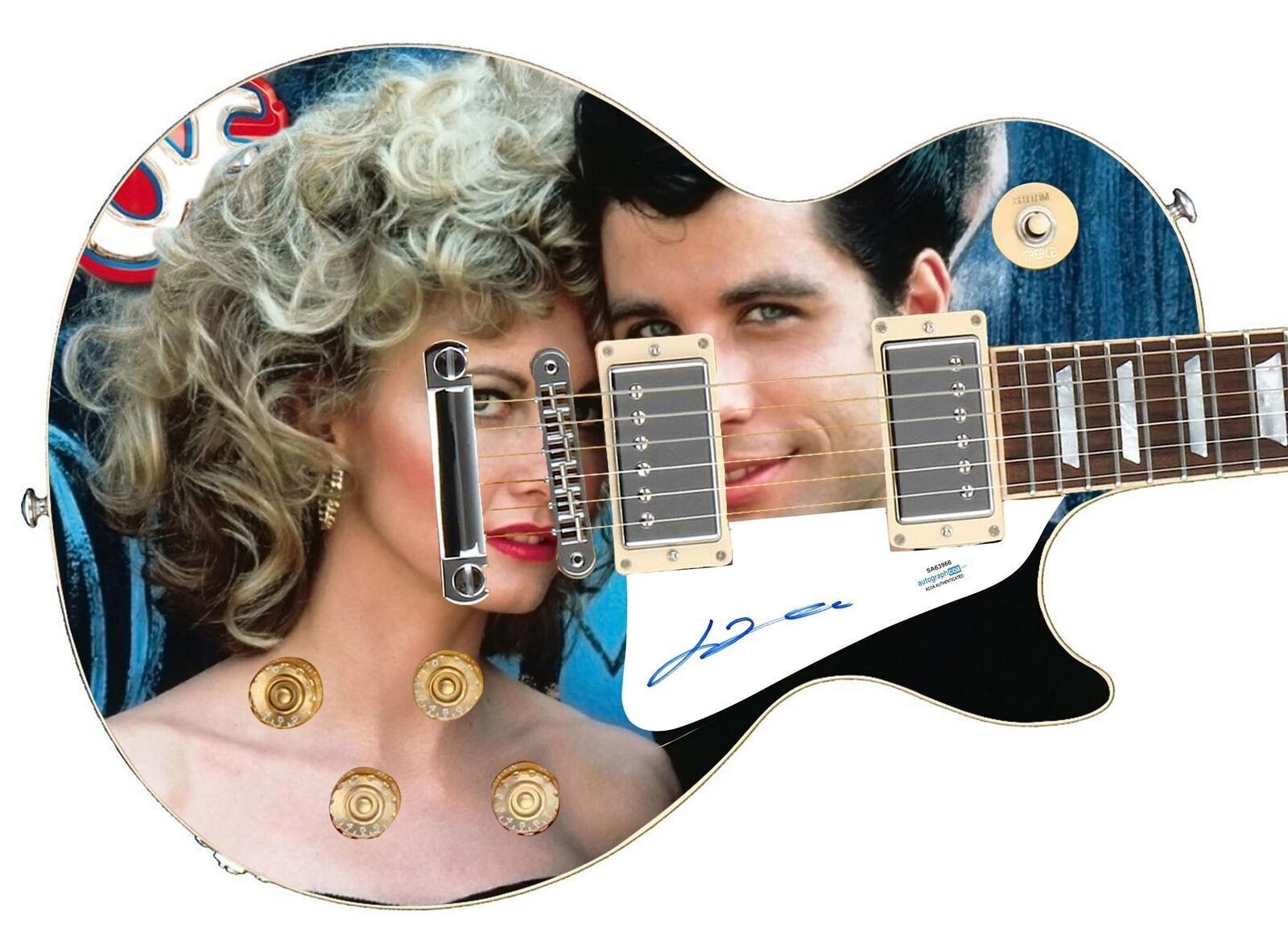 John Travolta Grease Signed Custom Graphics 1/1 Photo Guitar ACOA