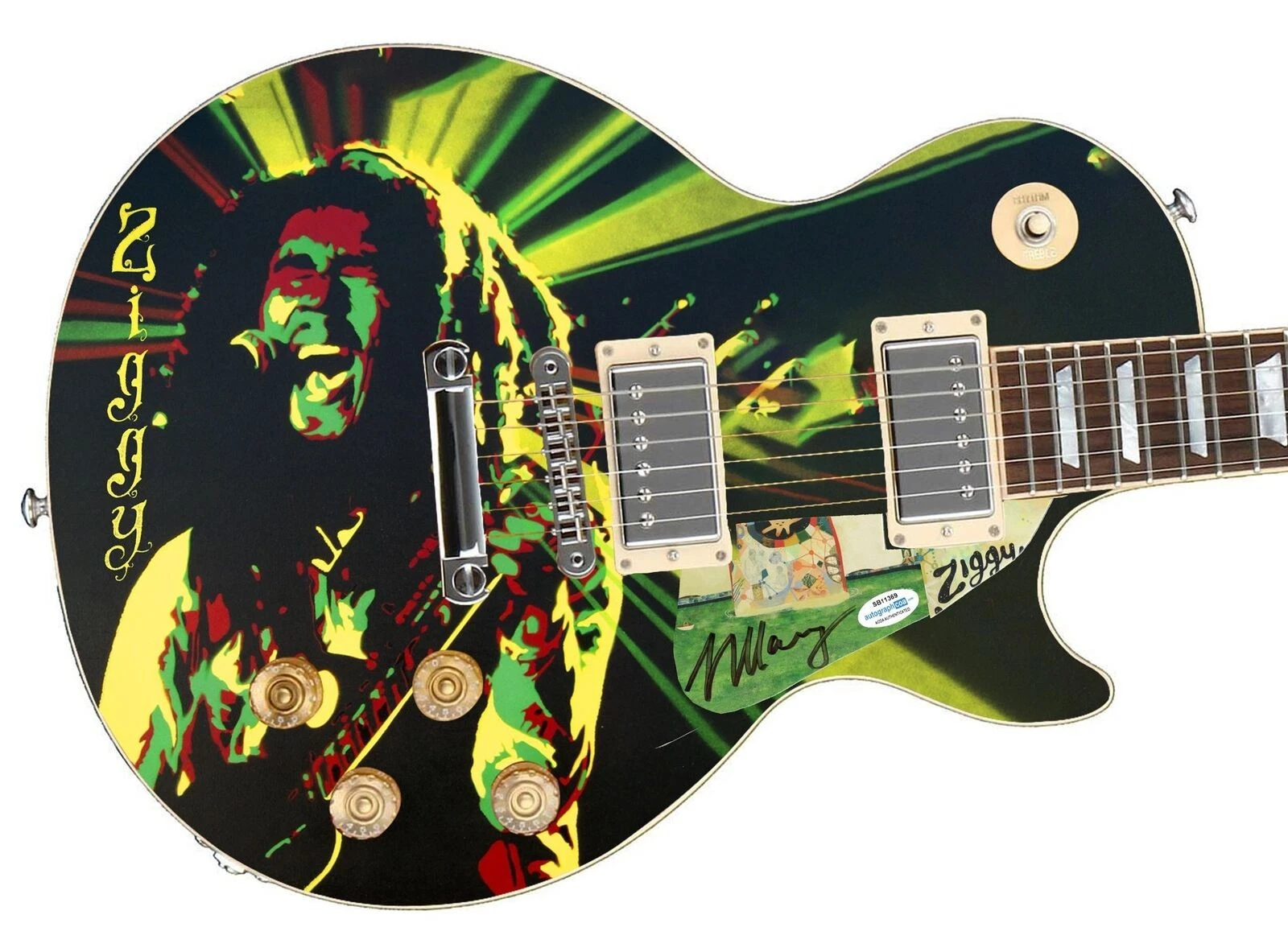 ZIGGY MARLEY SIGNED CUSTOM GRAPHICS 1/1 PHOTO GUITAR ACOA COLLECTIBLE MEMORABILIA