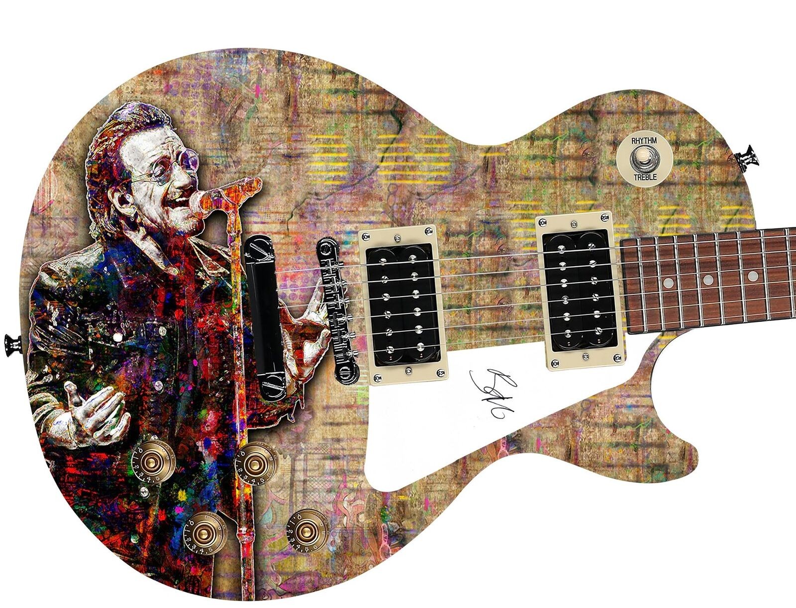 U2 Bono Autographed Gibson Epiphone Les Paul Graphics Guitar