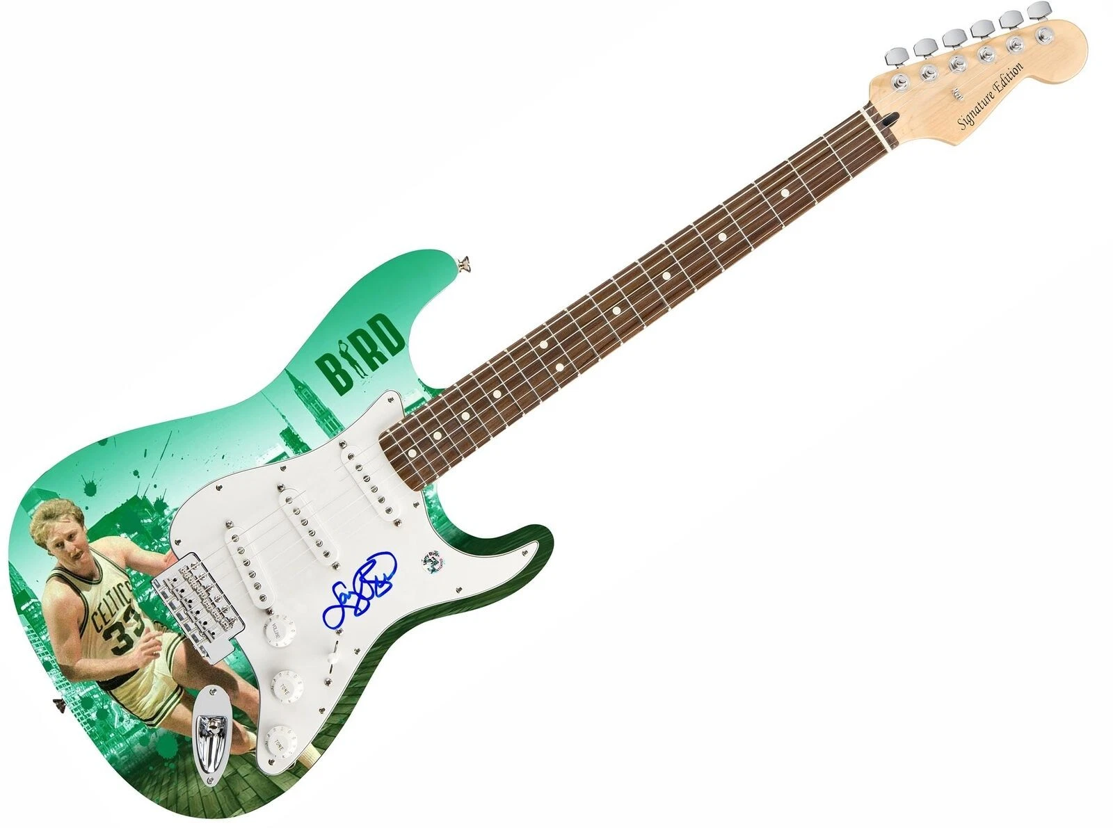 Larry Bird Signed 1/1 Boston Celtics HOF Graphics Guitar Bird Holo