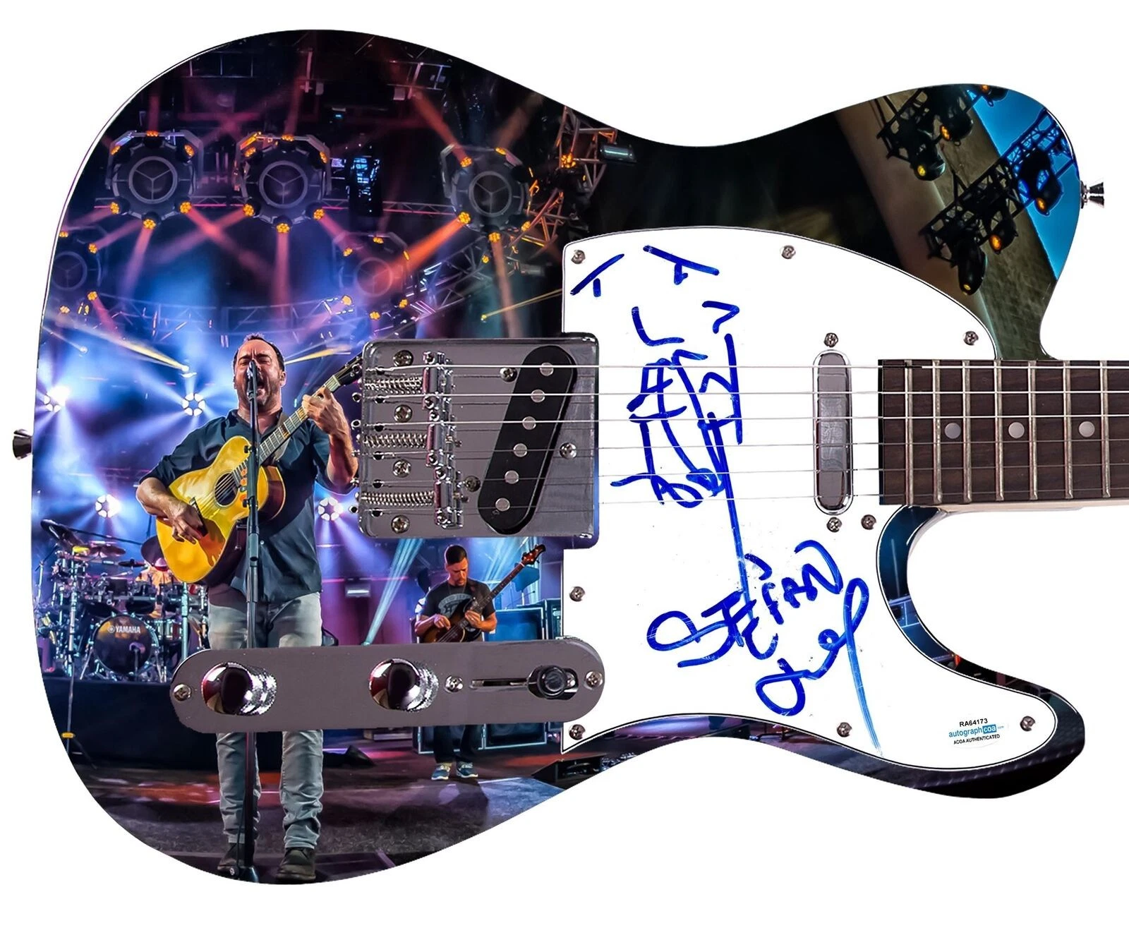 The Dave Matthews Band Stefan Lessard Signed Graphics Guitar w Sketch ACOA