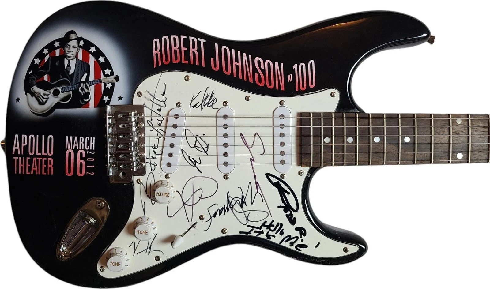 Robert Johnson Tribute Concert Autographed Hand Airbrushed Painting Guitar w Lyr