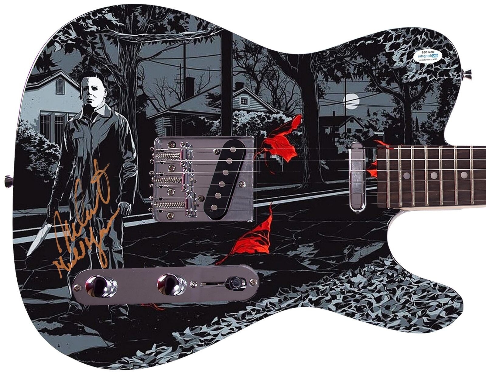Nick Castle Signed Halloween Michael Myers Photo Guitar Exact Proof ACOA