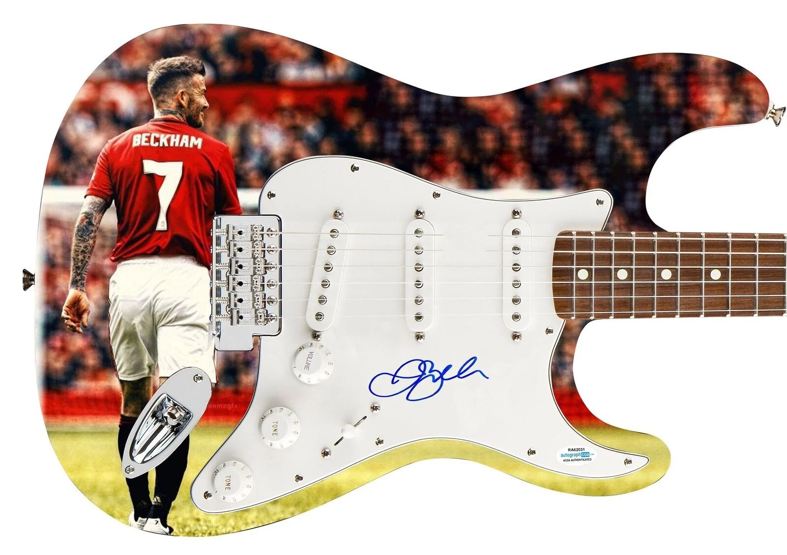 David Beckham  Signed Custom Graphics Photo 1/1 Guitar ACOA