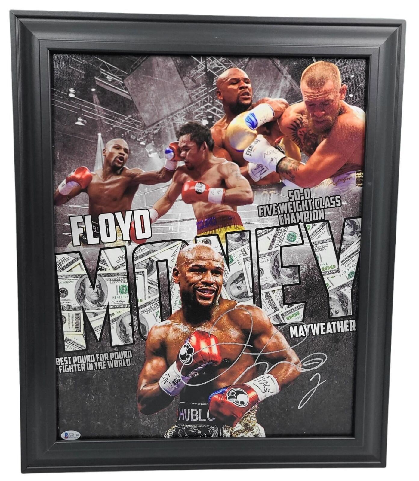 Floyd Money Mayweather Jr. Signed Custom Photo Framed Canvas  BAS