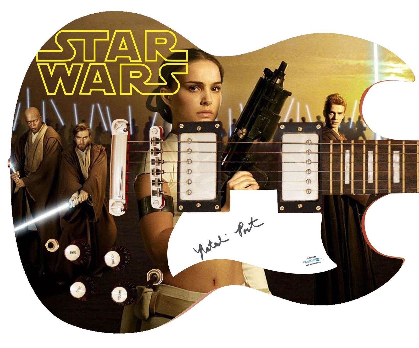Star Wars Natalie Portman Signed Custom Photo Graphics Guitar ACOA