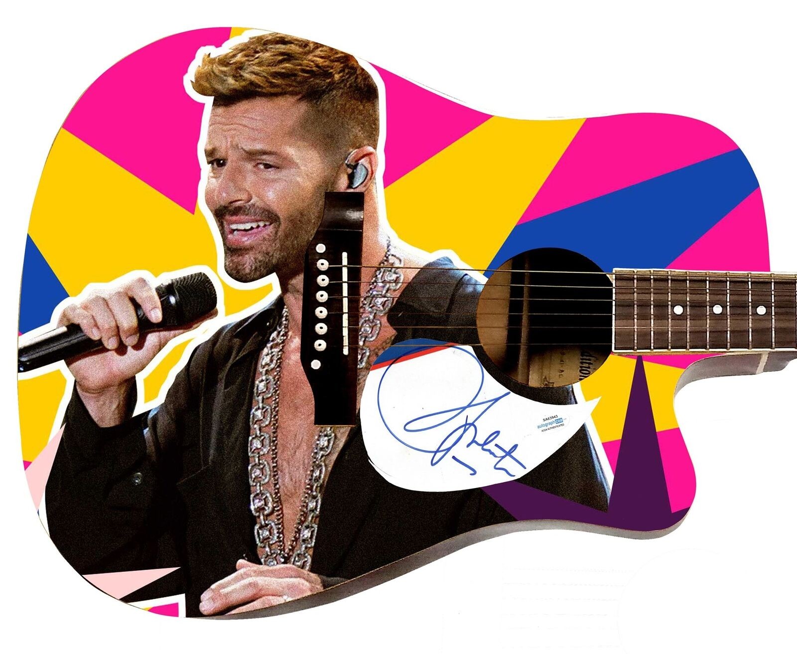 Ricky Martin Signed 1:1 Signature Edition Graphics Photo Guitar ACOA