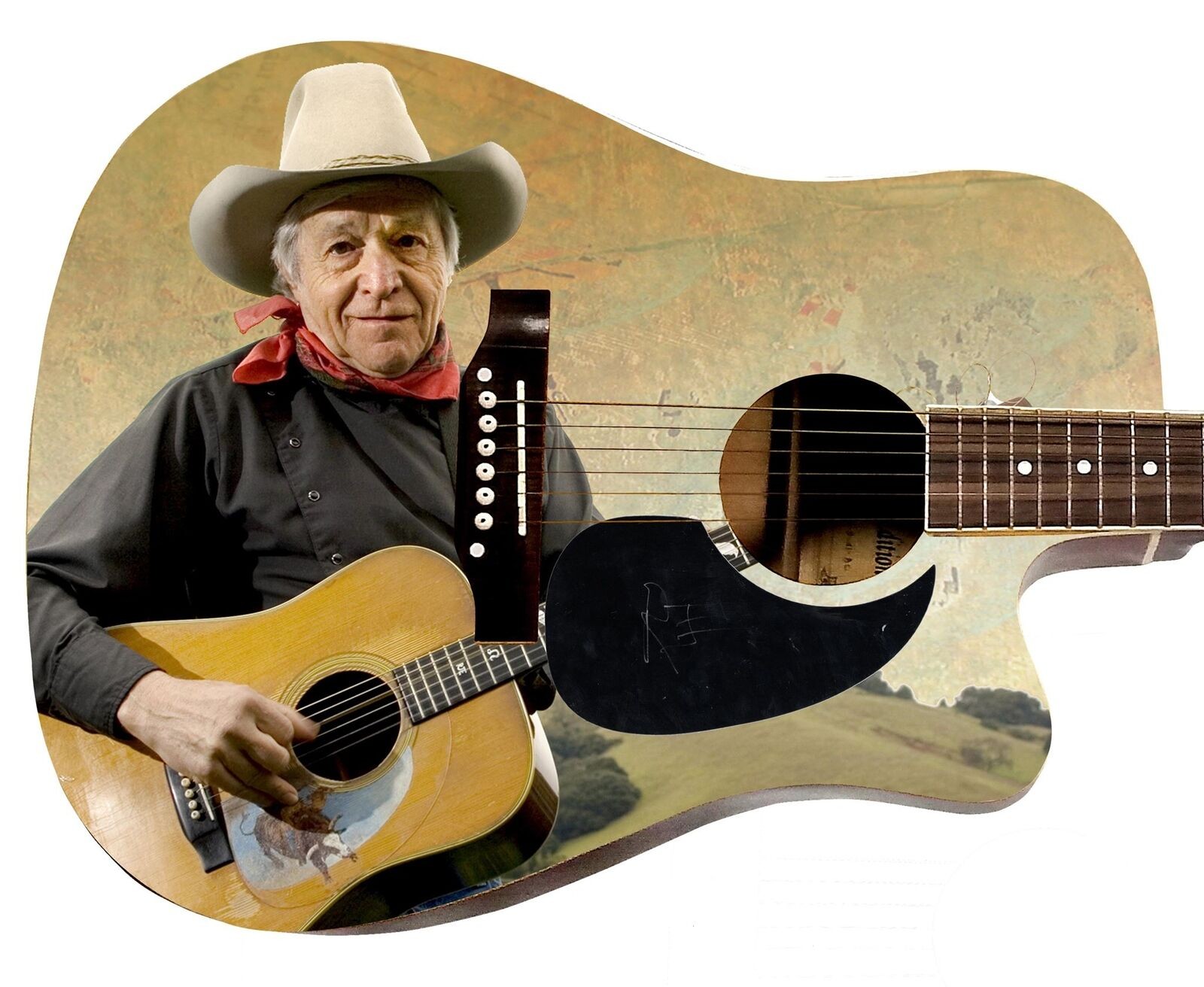 Ramblin Jack Elliott Signed 1:1 Graphics Photo Guitar