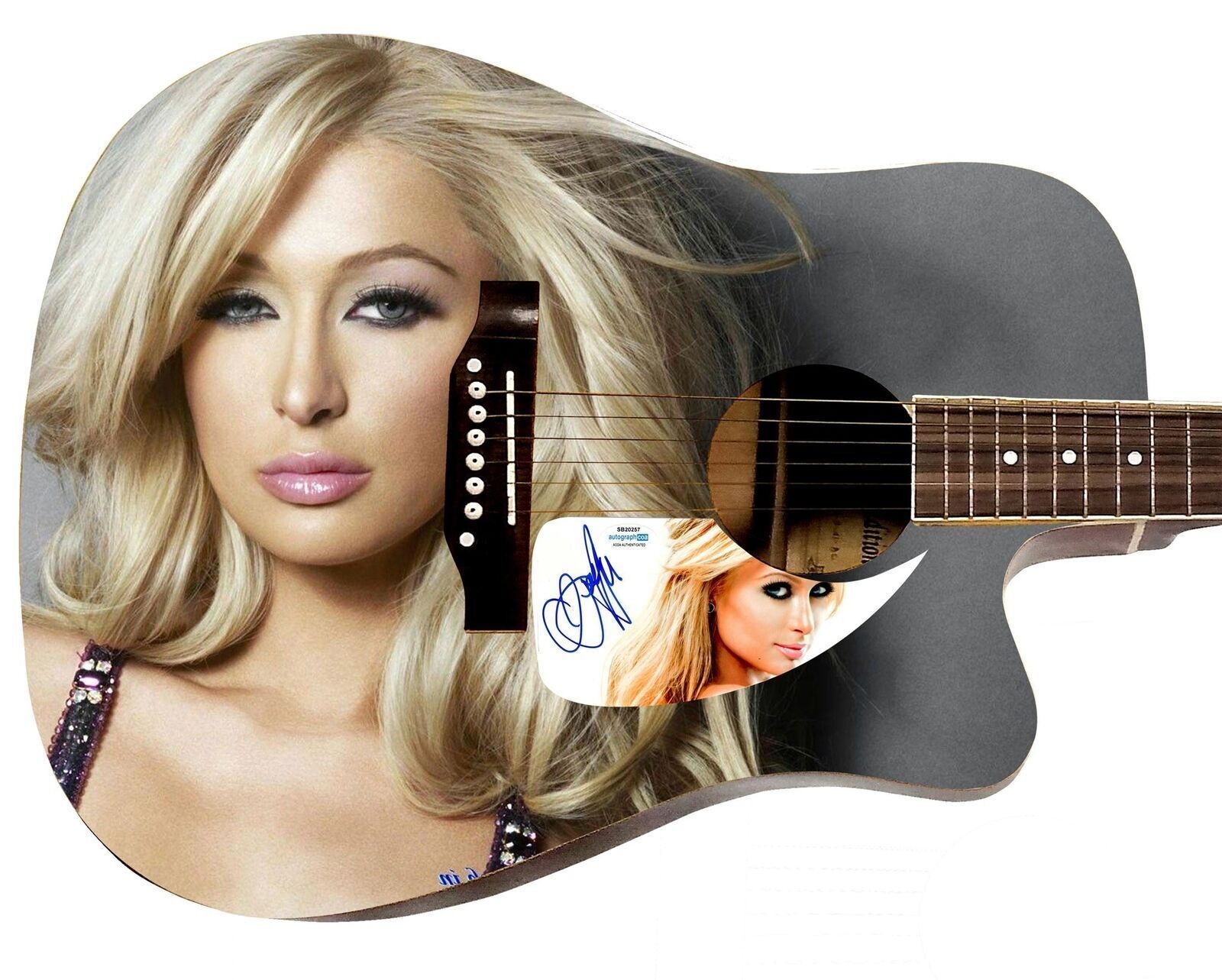 Paris Hilton Signed Custom Graphics Photo Guitar ACOA