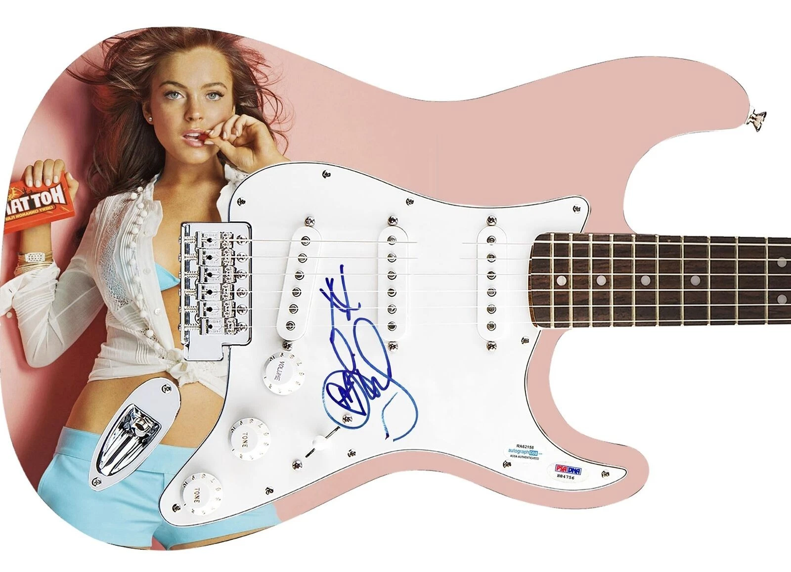 Lindsay Lohan Signed Autographed 1/1 Custom Graphics Photo Guitar PSA