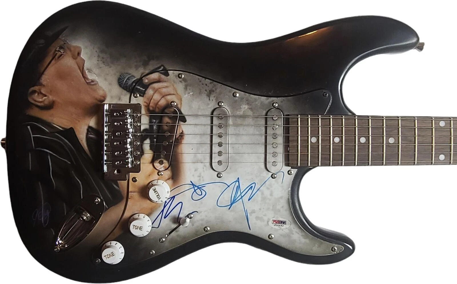 Blues Traveler John Popper Plus Autographed Hand Airbrushed Guitar UACC AFTAL RA