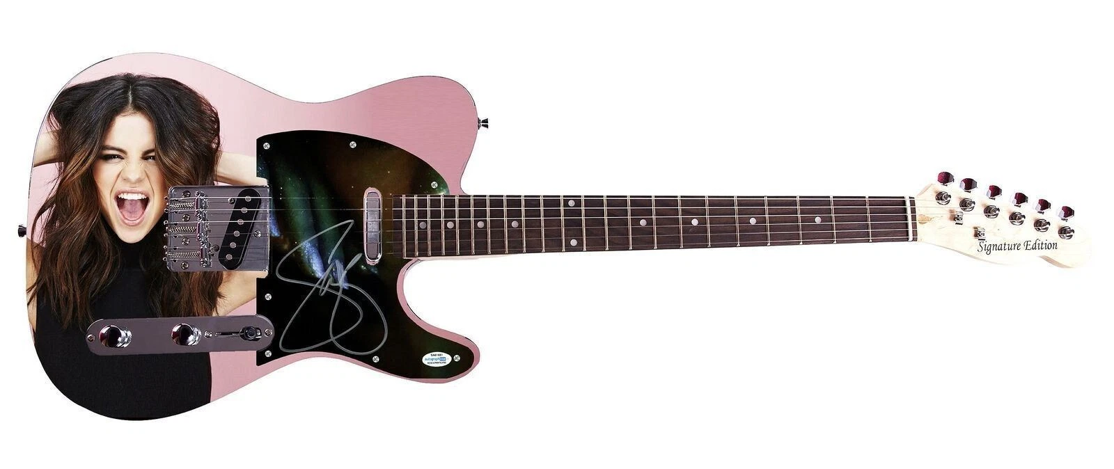 Selena Gomez Signed Glamorous Young Custom Graphics Photo Guitar ACOA