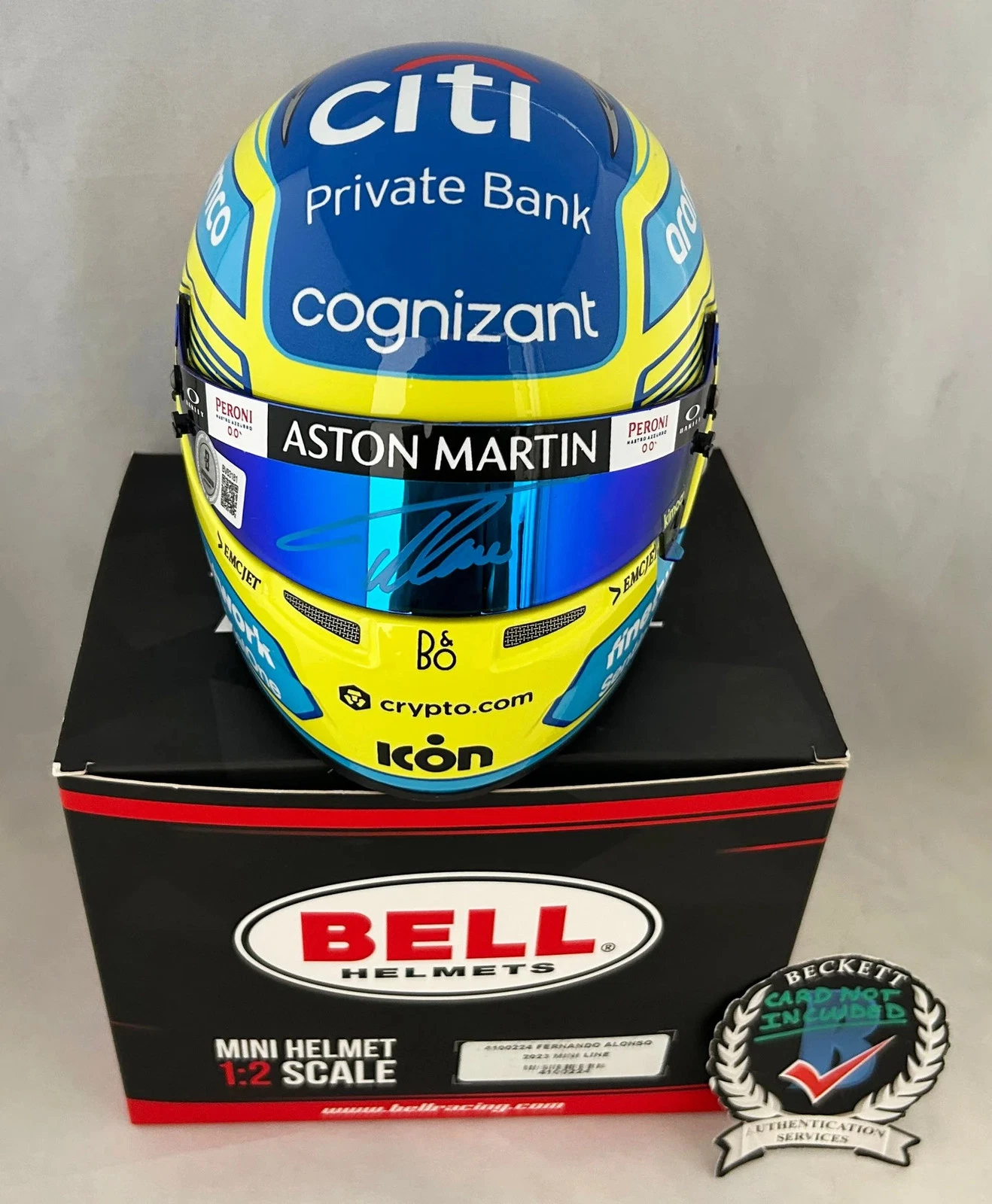 Fernando Alonso Signed Helmet 1:2 2023 Season Aston Martin F1 Beckett BAS COA