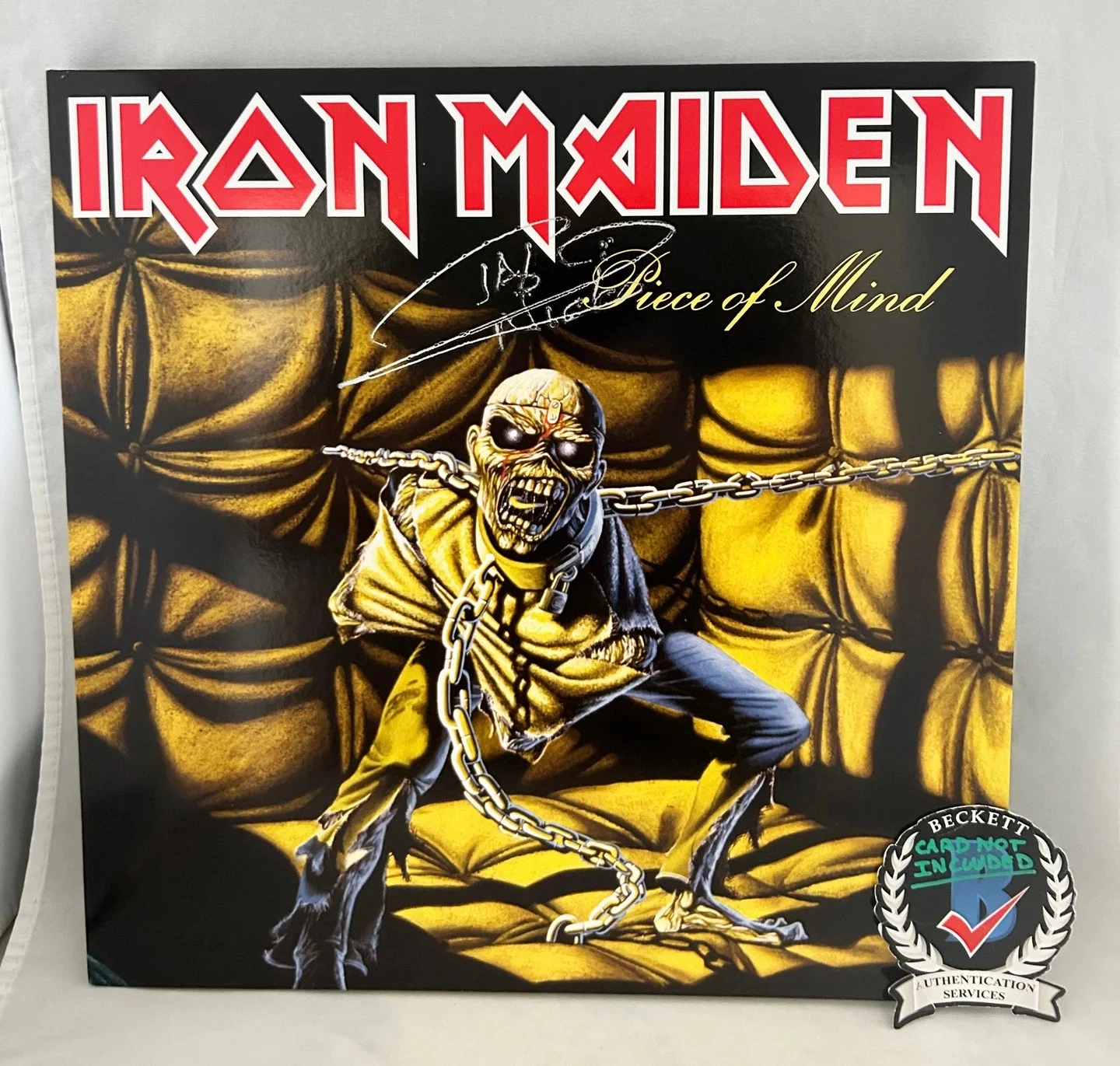 Nicko McBrain Signed Vinyl LP Album Iron Maiden Piece Of Mind Beckett BAS COA