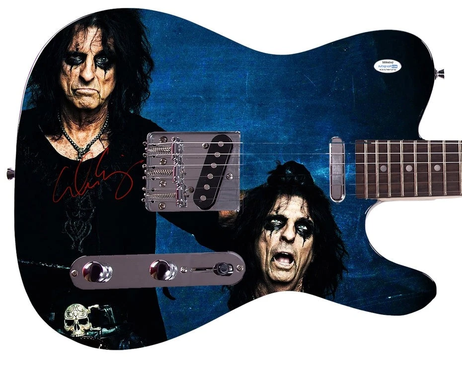 Alice Cooper Autographed Headless Custom Graphics Photo Guitar