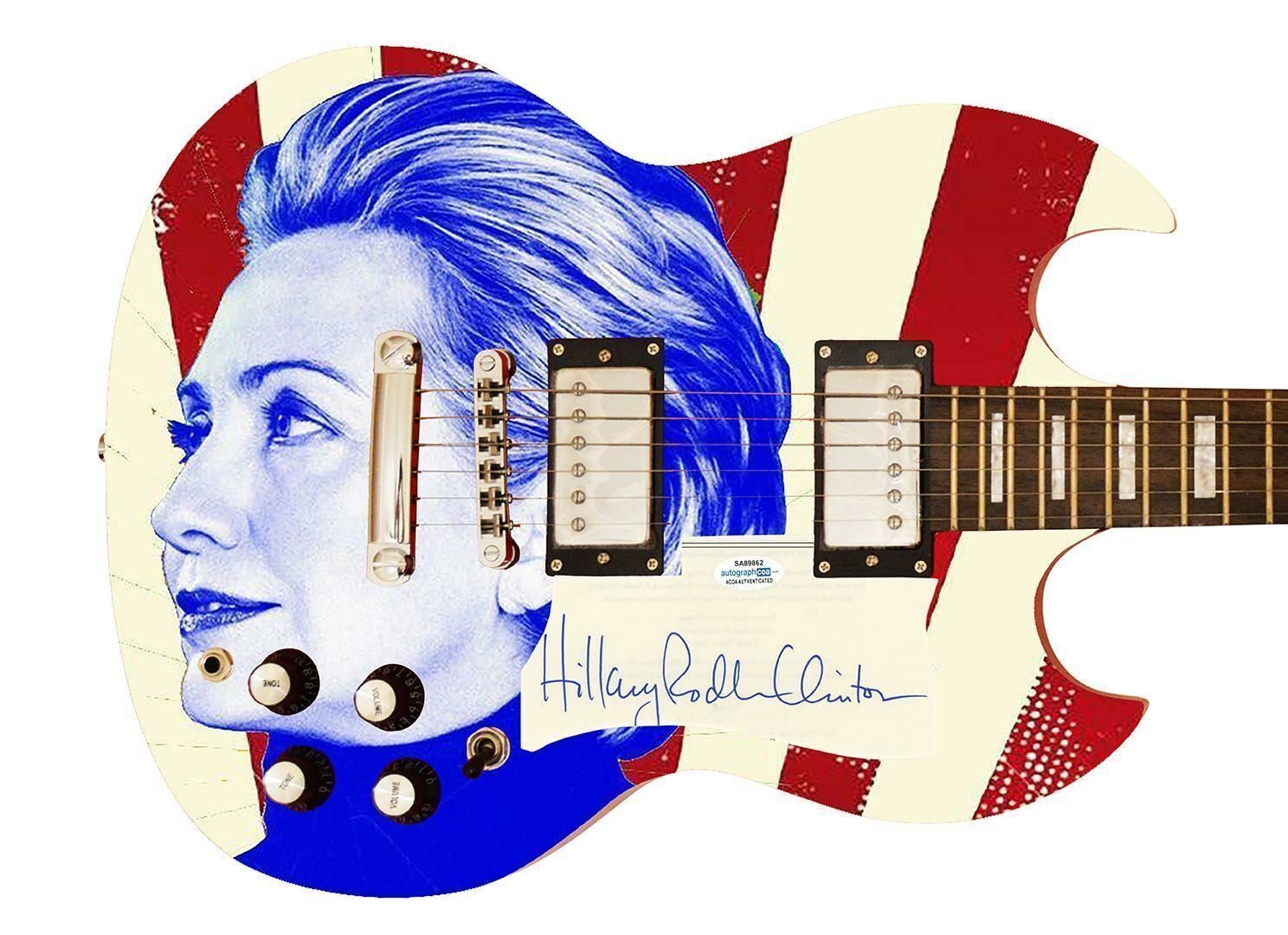 Hillary Clinton Signed Autographed Custom Photo Graphics Guitar ACOA ACOA